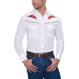 Men's Ely Cattleman Long Sleeve Western Snap Shirt with Rose Embroidery