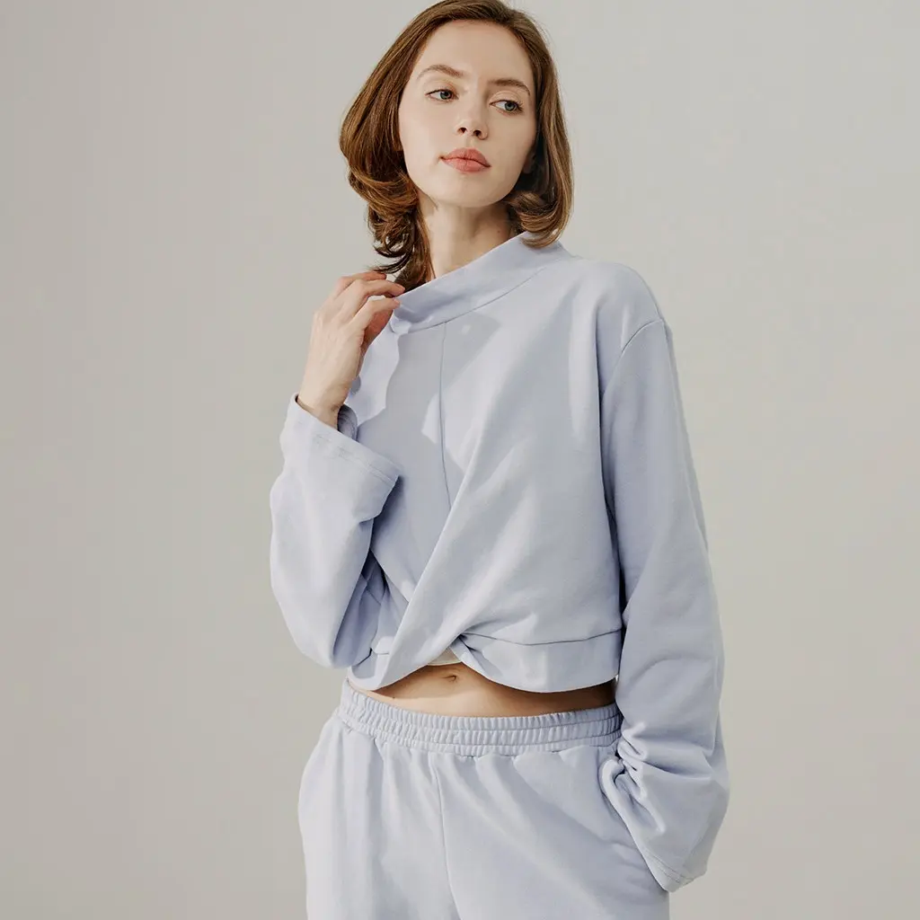 Mock Neck Crop Top Cross hem