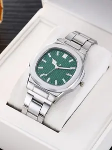 1-piece/set fashionable and personalized square sports calendar women's stainless steel bracelet quartz watch