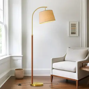 Real Wood Floor Lamps for Living Room Bedroom, 62.5" Mid Century Modern Lamp Gold Standing Tall Arc Lamps with Foot Switch, Floor Lamps for Nursery Office Decor Corner Reading Room Light