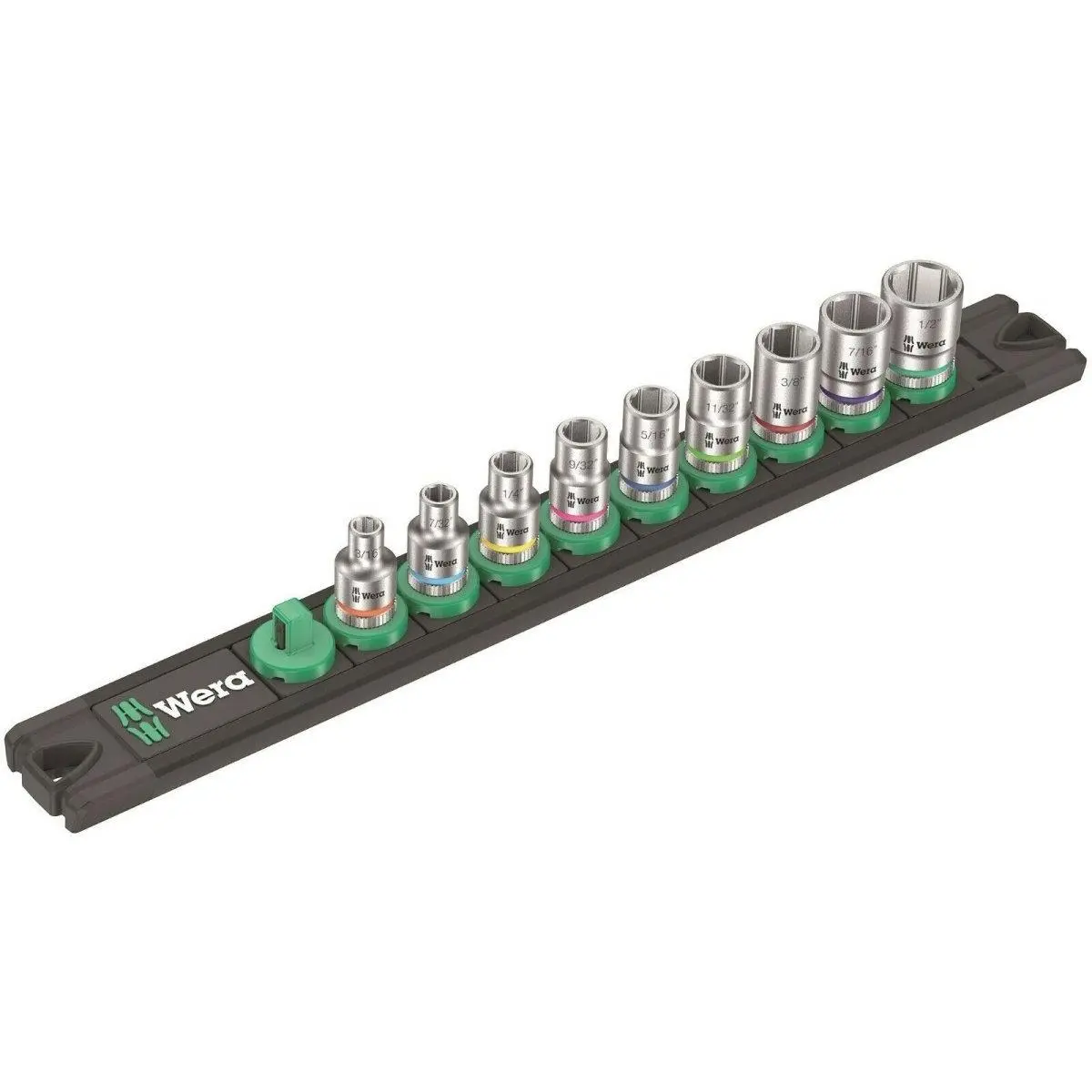 Wera A 1 Zyklop Magnetic Socket Rail Set 1/4" Drive 9 Pieces SAE