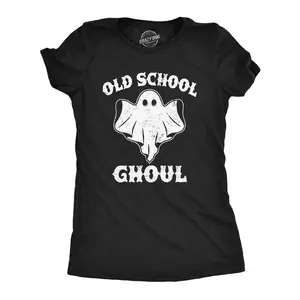 Womens Funny T Shirts Old School Ghoul Sarcastic Halloween Ghost Graphic Novelty Tee for Ladies Funny Womens T Shirts Cute Vintage Fashion Casual Ladies T-Shirt Gift Halloween Tops for Women Funny Sarcastic Top Black -