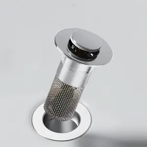 Stainless Steel Drain Plug for Bathroom Sink, Pop-up Core for Sink Drainage, Anti-leak Plug for Washbasin, Hair Collector, with Stainless Steel Basket Filter, Odor-proof Universal Accessory