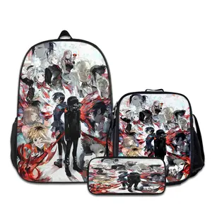 3PCS Tokyo-Ghoul--Backpacks for Girls Set, Cute School Backpack for Girls Boys with Lunch Box and Pencil Case, Aesthetic Bookbag for Teens, Lightweight Classic Backpack for Travel, Work, Picnic A-85