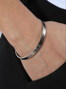 Simple C-shaped Cuff Bangle, 1 Piece Adjustable Bracelet  for Women and Men, Fashion Stainless Steel Jewelry for Party, Daily Clothing Decor, Trendy All-match & Exquisite Jewelry for Birthday Gift