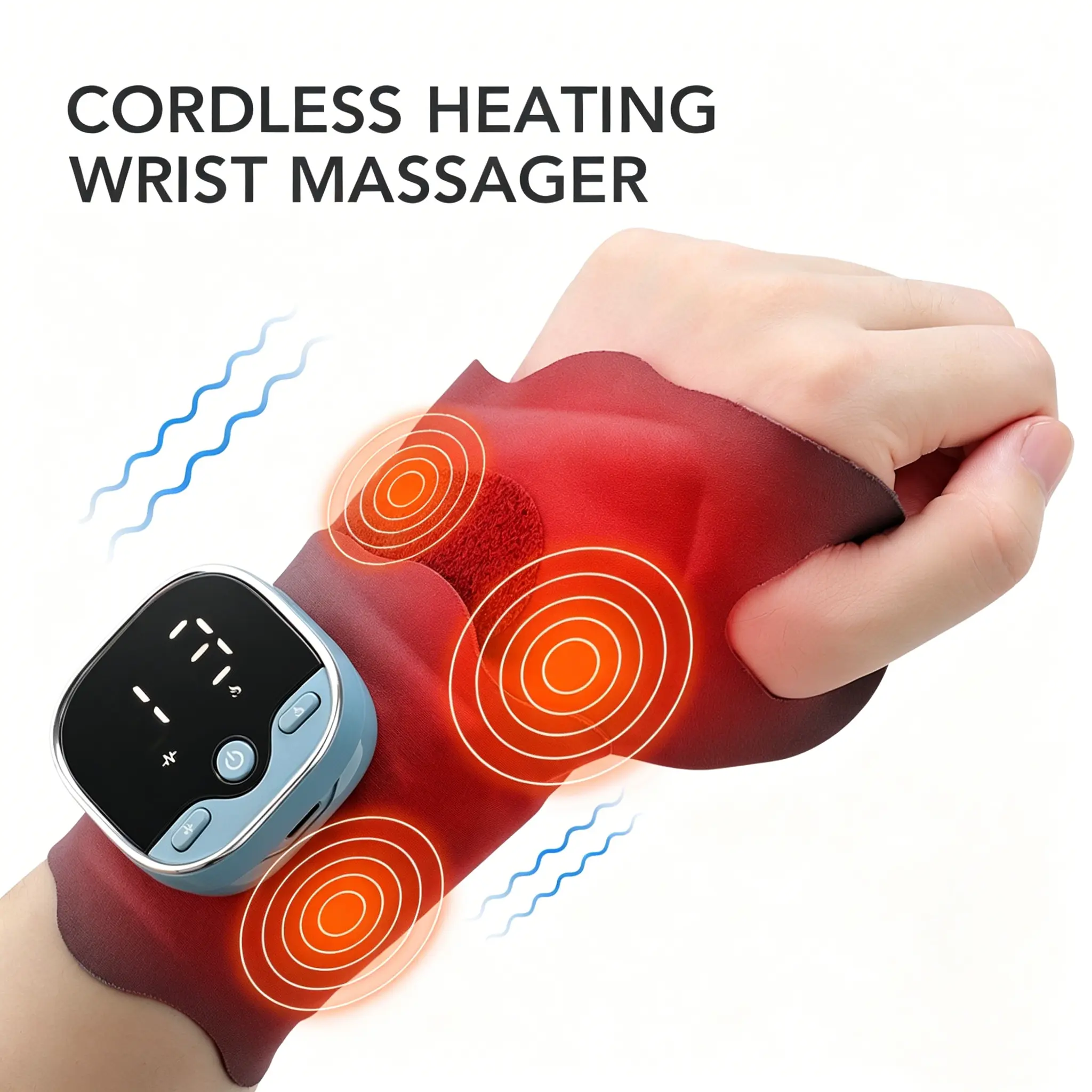 Heated Wrist Massager Brace with Multifunctional Heating Pad, Carpal Tunnel Aid, 3 Temperature Levels, 9 Intensity Settings, Rechargeable USB Charger, Targeted Heat Eases Wrist Discomfort, Relief for Busy Office Hours, Portable Daily Care for Adults