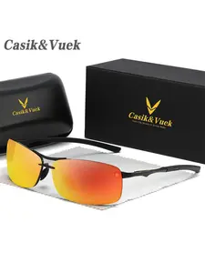 Casik&Vuek Unisex Interchangeable Magnetic Lenses, Professional Cycling Glasses, Photochromic Metal Polarized VU400, Suitable for Outdoor Driving and Fishing, with Spring Hinge Glasses