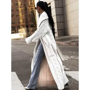 Women's thick knitted long cardigan wool sweater, loose pocket jacket, autumn and winter warm open outerwear, ultra soft and comfortable knitted jacket, knitted fabricRAIMENTRY