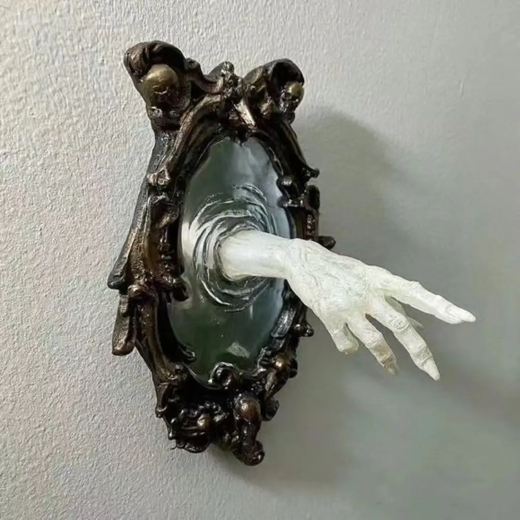 Creepy Reaching Ghost Hand Wall Mirror Ornament, Luminous Dark Academia Gothic Wall Hanging, Horror Halloween Home Decoration Gift