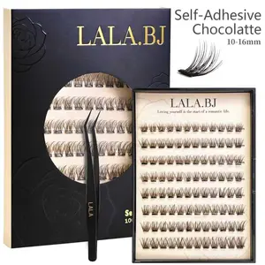 [Chocolate]  dark brown color LALA DIY Lash Extension, Natural Style, Easy Apply, Pestañas,Lash Clusters C Curl Individual Lashes,Lash Clusters Kit Thick Eyelash Extension Kit, Thin Band Cluster Lashes,10-16mm Eyelash Extension Ki
