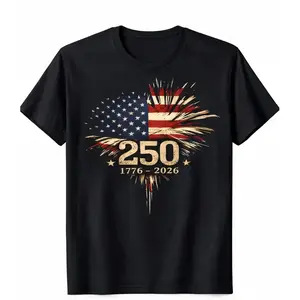 USA 250th Anniversary 1776-2026 American Flag T Shirts Women's Graphic Tees, Patriotic Oversized Vintage Graphic Tees, Trendy Graphic Tees For Women Cute Tops For 4th of July Casual Fit Womenswear Everyday Streetwear Printed