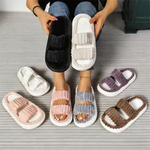 Fluffy Open-Toe Slippers for Women - Soft Pink Fuzzy Sandals, Minimalist Warm House Shoes, Comfortable Walking Gift