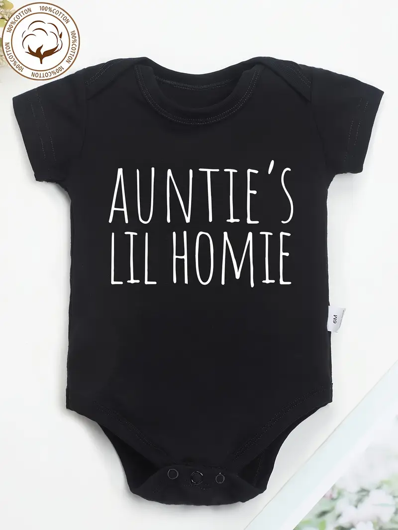 100% Pure Cotton Baby Onesies Auntie'S Lil Homie Letter Print Soft Casual Round Neck Baby Onesies, for Outdoor