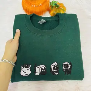 Black Cat Embroidered Sweatshirt | Cute Cat Lover Crewneck | Funny Cat Hoodie Gift for Pet Owners | Cozy Animal Sweatshirt