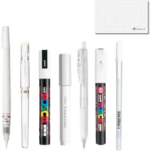 White Pen Sampler Set, 8- Bundle with 7 White Ink Pens and 1 Ink Testing Card, Includes Gel, Marker, and Brush Pens