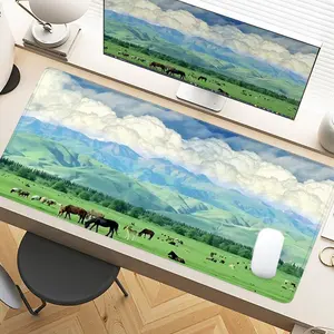 Green Pasture Mountain Sky Desk Pad Gaming Mousepad XXL Mouse Pad For Laptop Desk Mouse Pad Extra Large With Non-Slip Rubber Base Stitched Edges Surface For PC Gamers Office Workers & Home Use Desk Accessories Holiday Gift Idea