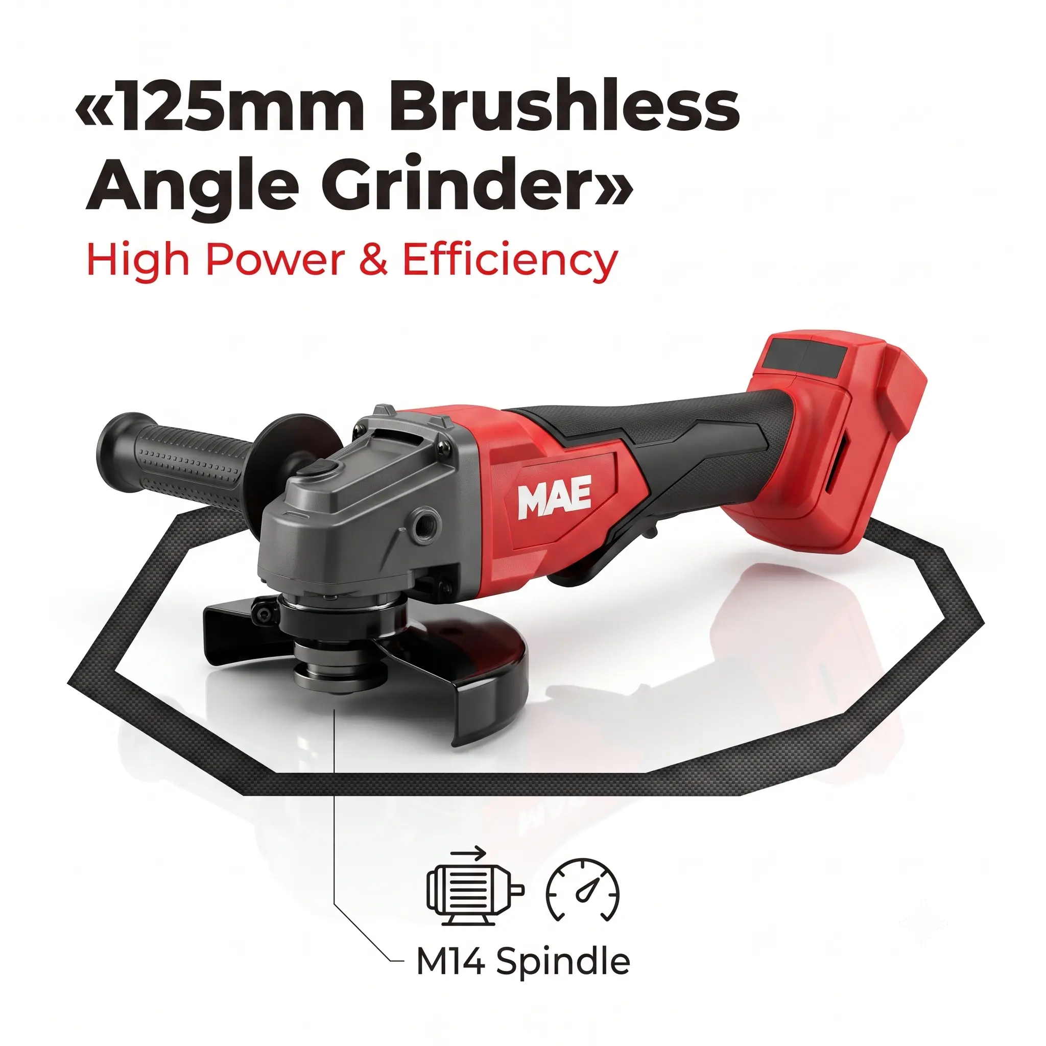 MAE 125mm brushless cordless angle grinder , M14 Spindle Handheld machine power Tool for Metal Cutting and Grinding, Multi- no-load Speed 8500RPM  with Safety Paddle Switch industrial task diy