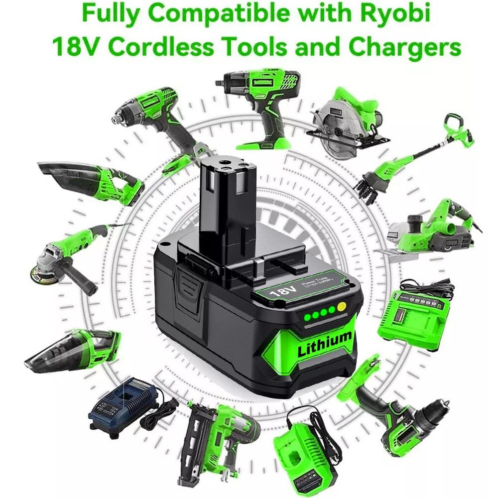 2 Pack 18V 8.0Ah Lithium-ion Battery Replacement for Ryobi One+ P108 P107 P122 P102 P105 Cordless Power Tools - High Capacity High Output Backup