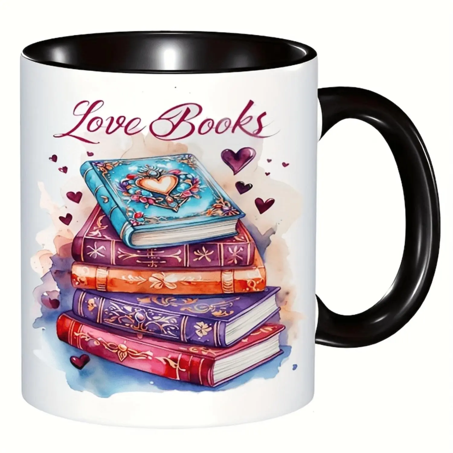One Cozycup Insulated Ceramic Coffee Mug, 11 Ounces - Reusable, Machine Washable, And Featuring a Multipurpose Design with The Literary And Inspirational Phrase 'Love Books', Making It a Perfect Gift for Book Enthusiasts