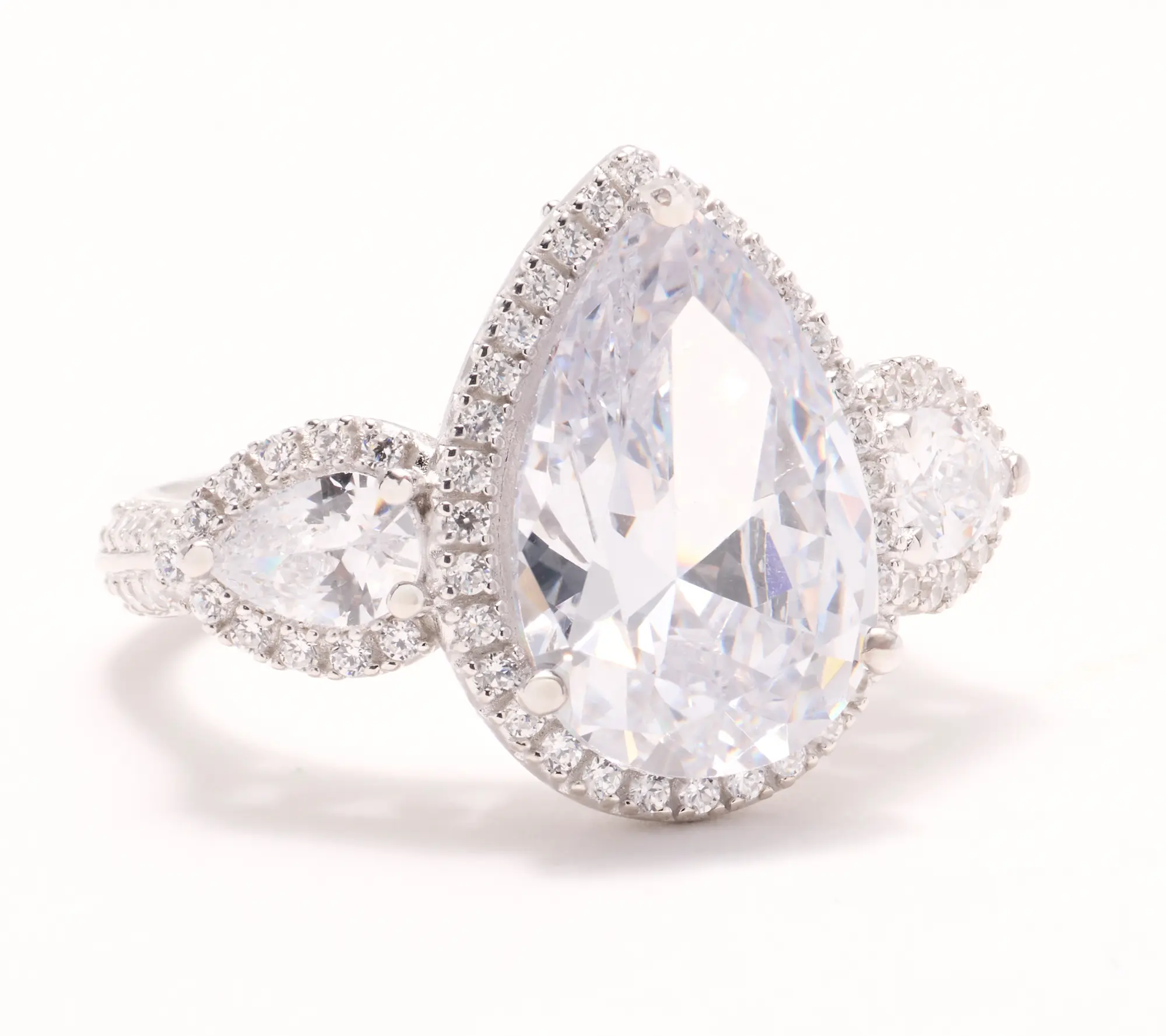 Diamonique x Jennifer Miller Mega Pear Ornate Ring, Sterling Silver