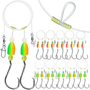 12PCS/10PCS Pompano Rigs for Surf Fishing Unique T-Knot Strong Pre-Rigged with Fluorescent Floats 1/0 Wide Gap Hook High Visibility Durable Saltwater Fishing Rigs