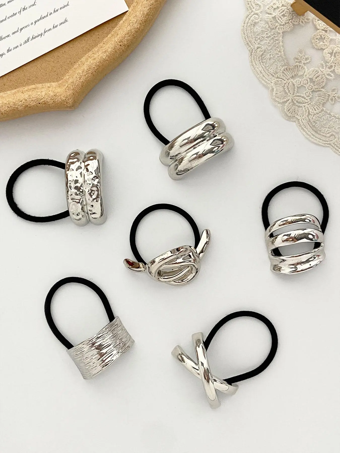 Women's Elegant Texture Metal Hair Tie Set, Versatile Hair Accessories for Daily Wear, Casual Versatile Party, Banquet Hair Accessories, ElasticsBand