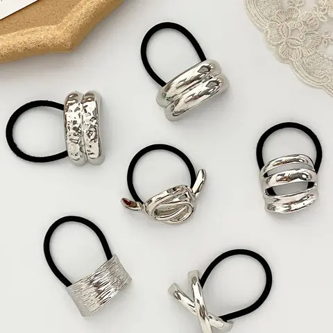 Women's Elegant Texture Metal Hair Tie Set, Versatile Hair Accessories for Daily Wear, Casual Versatile Party, Banquet Hair Accessories, ElasticsBand, Elastic Hair Accessory