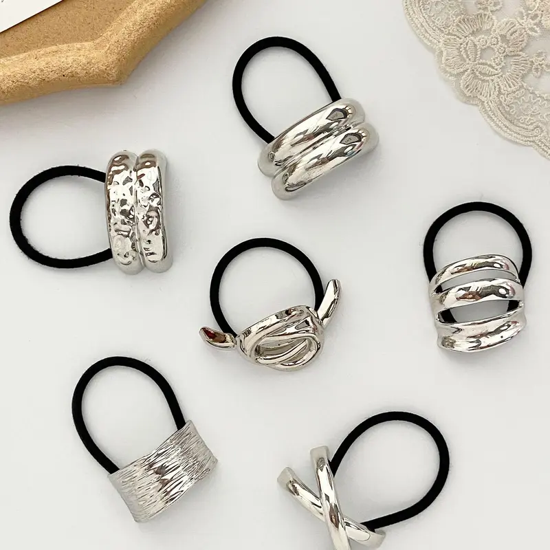 Women's Elegant Texture Metal Hair Tie Set, Versatile Hair Accessories for Daily Wear, Casual Versatile Party, Banquet Hair Accessories, ElasticsBand, Elastic Hair Accessory