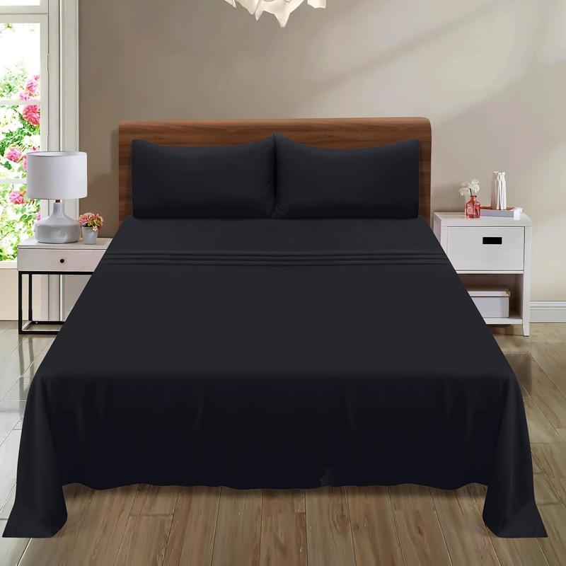 Queen Sheet Set - Double Brushed Microfiber Bedding Set Queen, 4 Piece Deep Pocket Queen Sheet - Soft,-Fit, Wrinkle Free, Quick Dry, Care Queen Sheets - Black