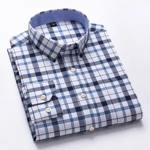 Business Casual Pure Cotton Oxford Spinning Plaid Long Sleeve Shirt Men's Base Layer Striped Long Sleeve Shirt