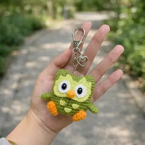Handmade Crochet Owl Keychain, Cute Amigurumi Bird Bag Charm, Kawaii Animal Gift for Her