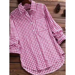 A women's pink collar-check long-sleeved shirt, suitable for both autumn and winter, and versatile for various occasions. Blouse