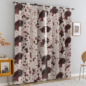 2 panels Cowhide Print Blackout Curtains, Light Brown Cow Spots Pattern Thermal Insulated Window Drapes for Bedroom Living Room, Western Farmhouse Rustic Home Decor