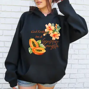 Sensitive Gangsta Shirt Crewneck Hoodie with Papaya Graphic Loose Fit Fashion Streetwear Tops Amaya Love Island Summer Unisex Comfortable Casual Style