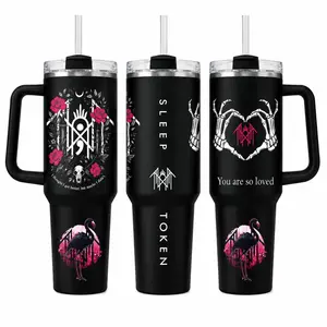 Slep T0ken Tumbler 30oz 40oz, Black Gothic Music Fan Cup With Red Logo, You Are So Loved Dark Floral Drinkware With Handle And Lid, Alternative Metal Gift, Not Including The Straw