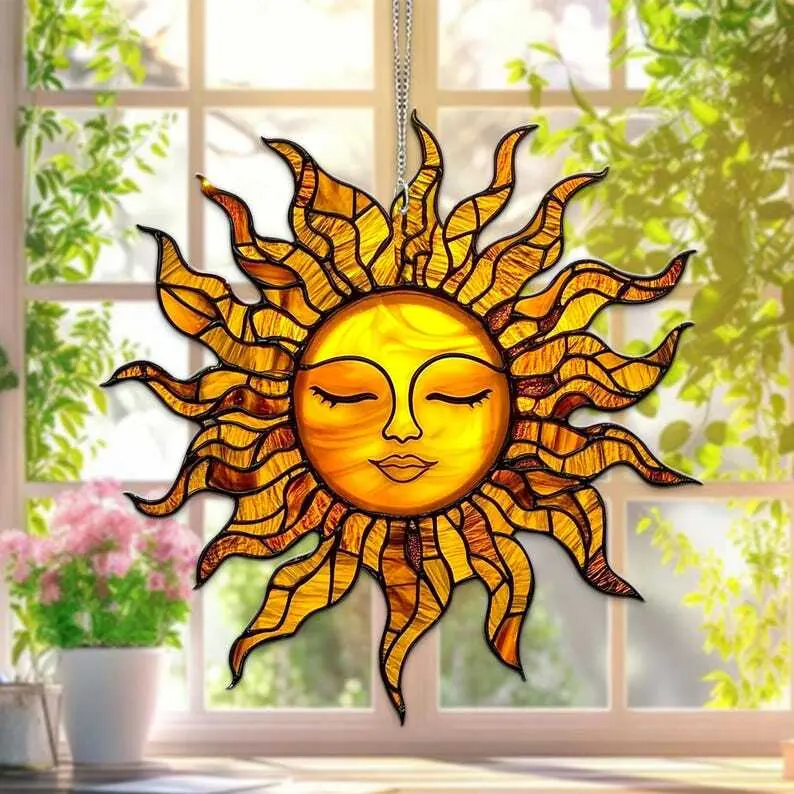 Sun Acrylic Window Hanging Decor Home, Sun Suncatcher Ornament, Sun Set Lover Gift, Sun Art Wall Decor