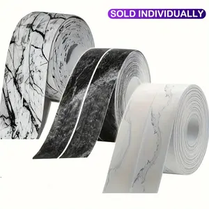 1/3 roll, 5 meters, self-adhesive waterproof sealing tape - marble pattern, PVC material, sandproof and durable, suitable for bathtubs, sinks, and toilets.