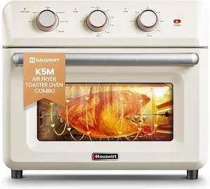 Hauswirt Air Fryer Toaster Oven Combo K5M, Retro XL Large Oven, Air Fryer Oven with Rotisserie Kit, 26.5QT Double-layer 2*6-slices or 12" Pizza, Bake Toast Broil, 1600W 200°F - 450°F, Non-Stick, White