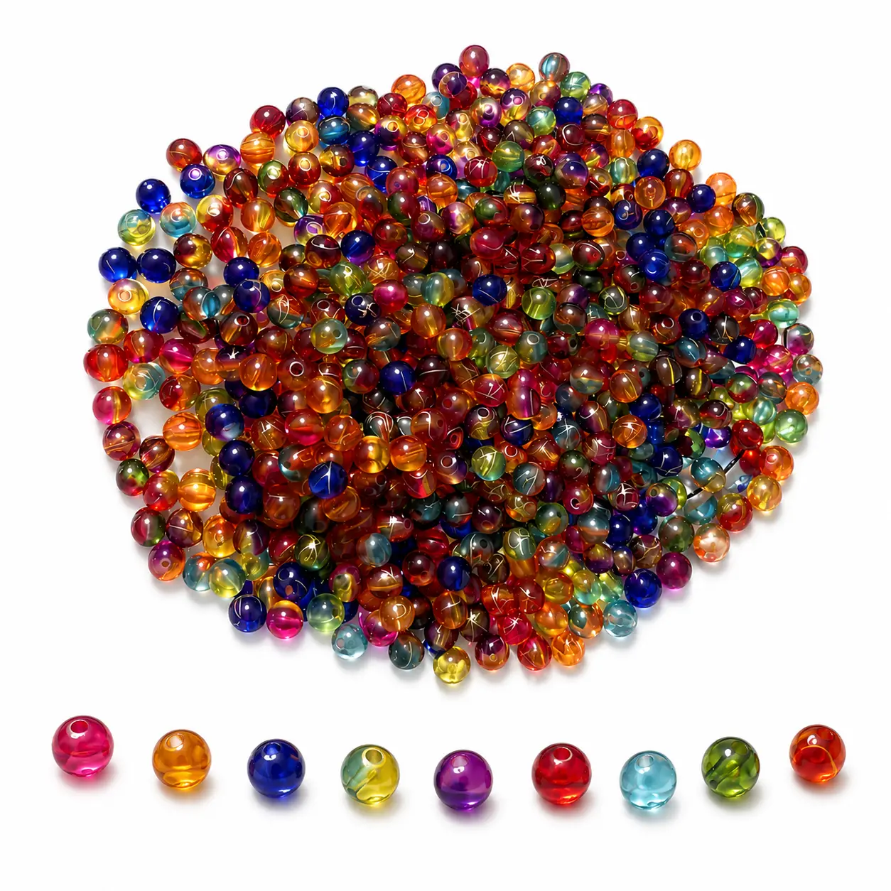 500Pcs 8mm Rainbow Acrylic Beads, Assorted Multicolor Round Marbled Beads with Holes for DIY Bracelets, Necklaces, Keychains, Phone Charms and Jewelry Making handmade craft supply making accessory