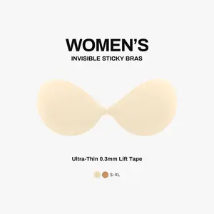 Women's Invisible Sticky Bras Ultra-Thin 0.3mm Lift Tape Push Up Reusable Silicone Adhesive Backless Strapless Bra with Nipple Covers for Backless Dresses invisible silicone bra large bust