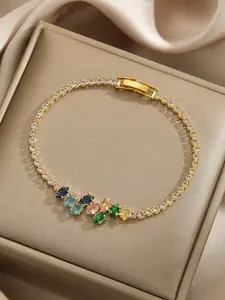 Women's Gold 7-Color Rainbow Gemstone Bracelet Lucky Tennis Chain Wrist Accessory for Destiny and Happiness Enchanted and Eye-catching