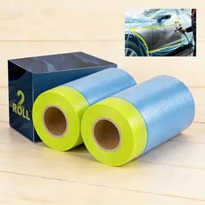 2 Rolls Pre-Taped Painters Plastic Sheeting with Tape and Drape - 22" x 66' Drop Cloth for Automotive & Home, Cover for Walls Floors Windows Cars Protection, Reusable Paint Protection Film