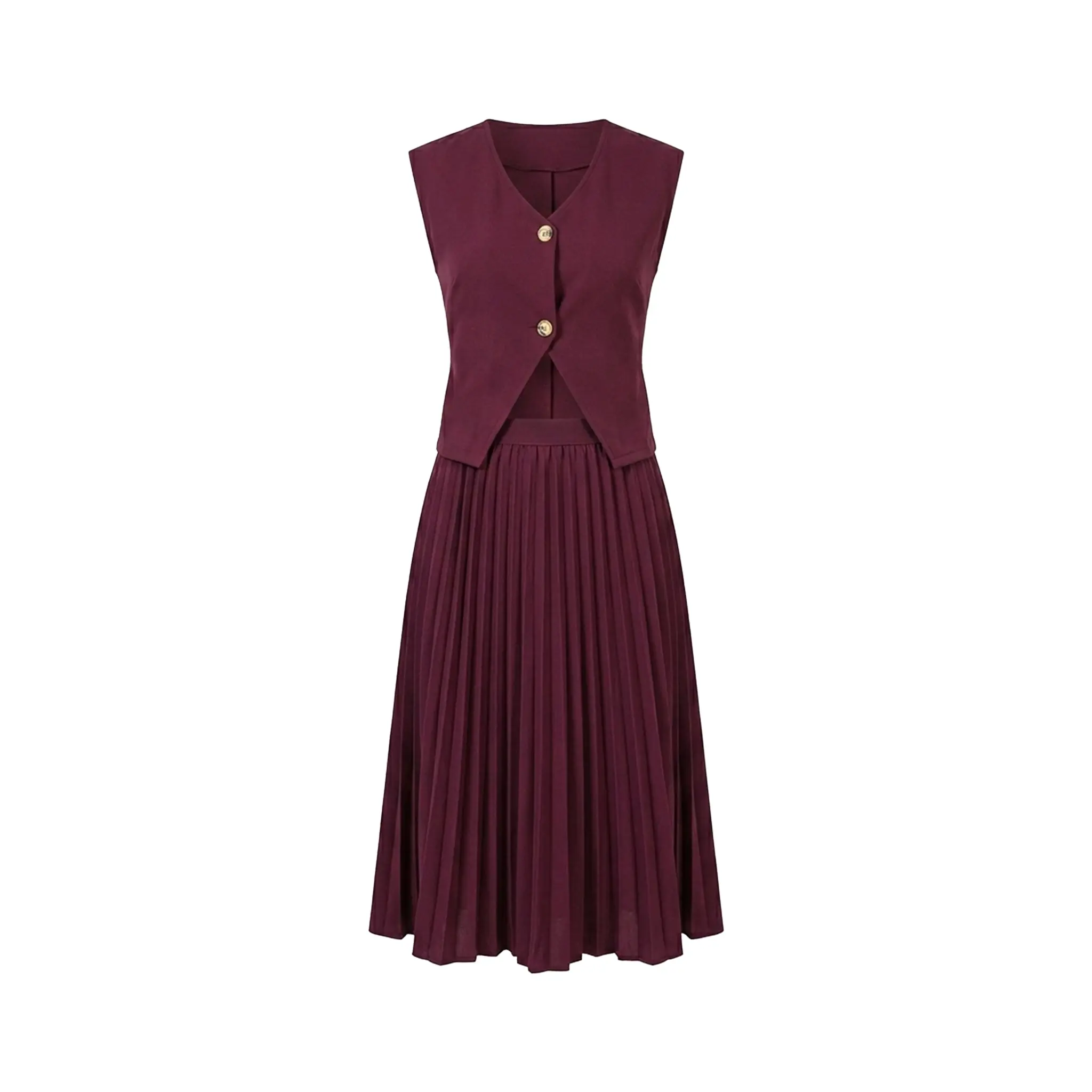 La Rouge Pleated Plum Midi Skirt Set