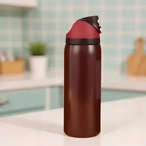 32Oz Black Cherry-Colored Stainless Steel Insulated Water Bottle With A Leak-Proof Spout, Bpa-Free, Suitable For Everyday Use And Fitness Activities.