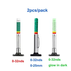GODESON Tire Tread Depth Gauge, Fluorescent Color-Coded Tread Depth Gauge in 1/32 Inch,Pocket Clip Tyre Wear Measure Tool for Car, Semi Truck, Motorcycle Tire Check, Glow-in-The-Dark(Pack of 2)