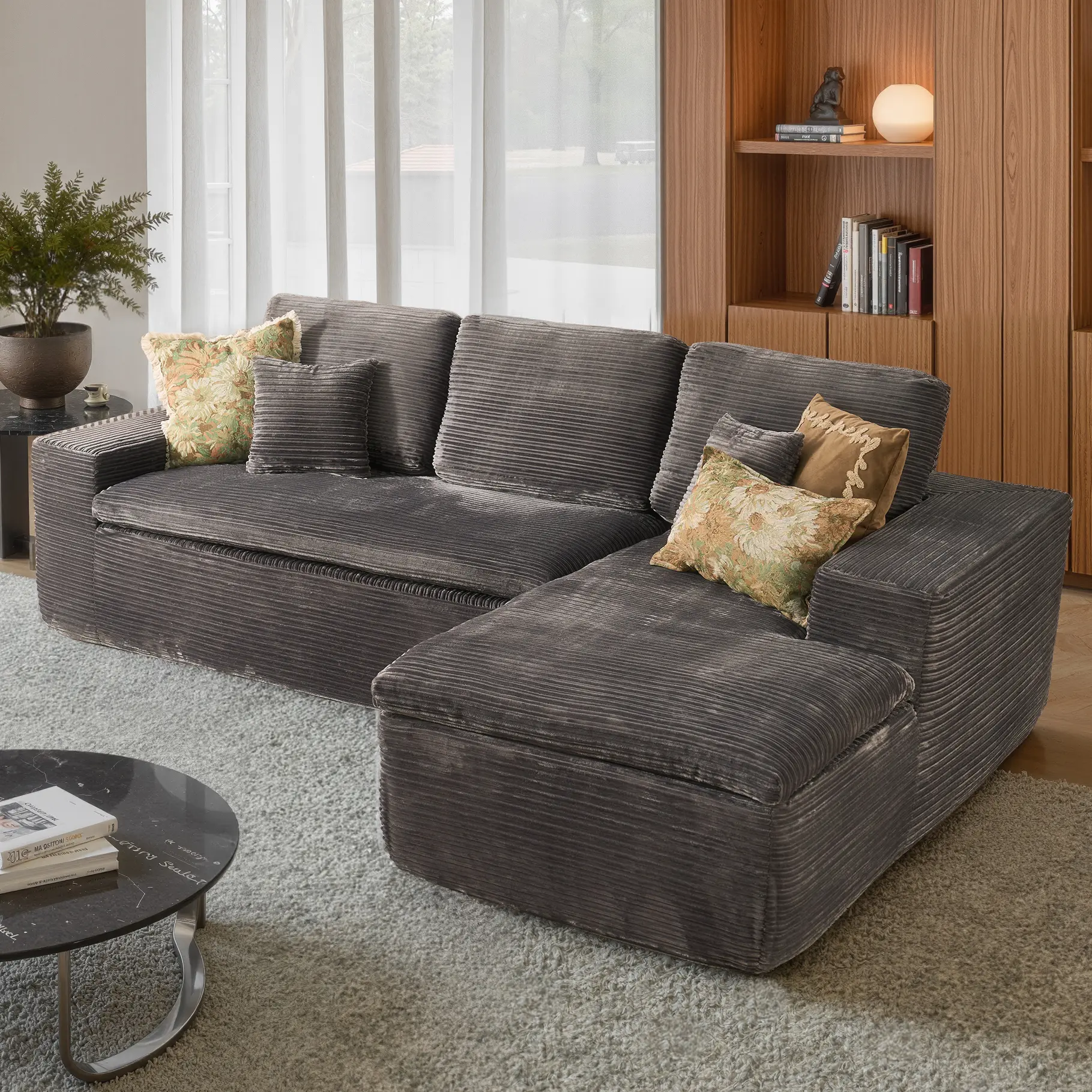 Grey Corduroy Right Chaise