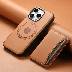 Magnet Wireless Charging Luxury Faux Leather Phone Case Card Holder Stand For iPhone 17 Pro Max 16 Plus 15 Pro 14 13 12 For Unisex Relatives Friends And Elders Holiday Gift