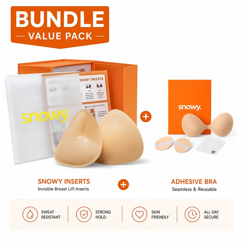 Snowy Value Bundle - Reusable Feminine Sticky Push-Up Bra Inserts & Strapless Bra, Ideal for Weddings, Parties