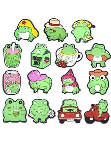 15 Cute Frog Shoe Charms For Bubble Slides Clogs Sandals, PVC Shoe Decorations Accessories Buckle For Christmas Birthday Gifts