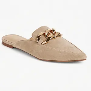 Coutgo Holy Womens Mules Flats Pointed Toe Backless Loafers Slip on Metal Chain Slides